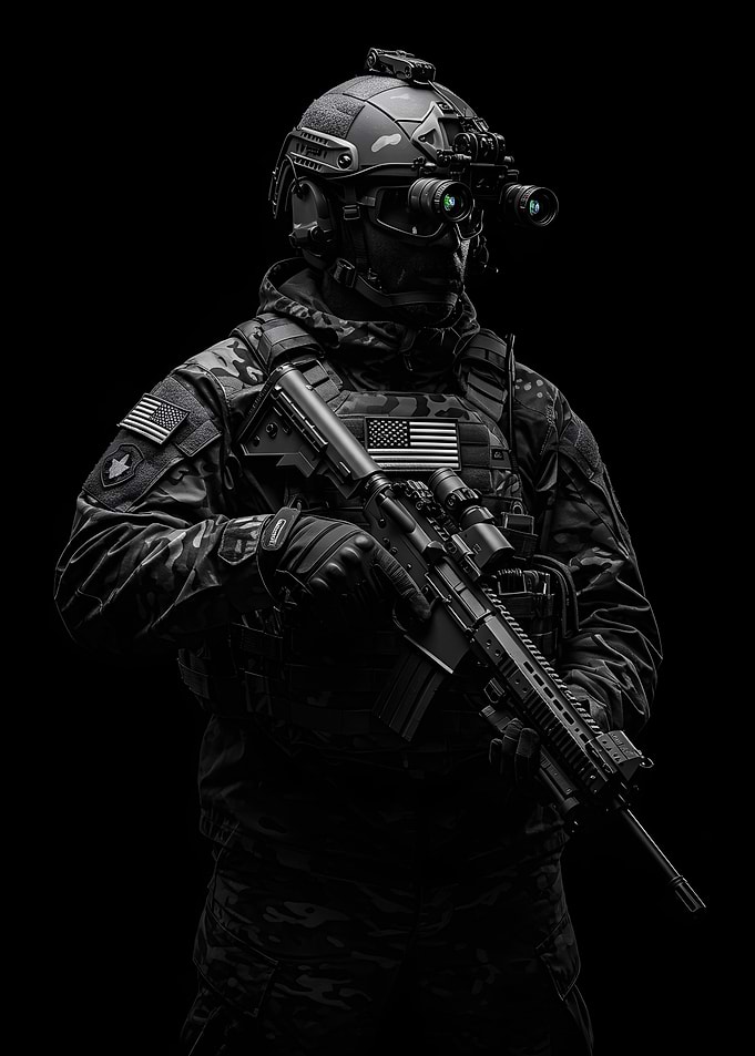 Soldier with Night Vision and Rifle