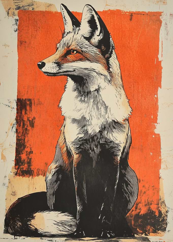 Fox Portrait with Orange Background