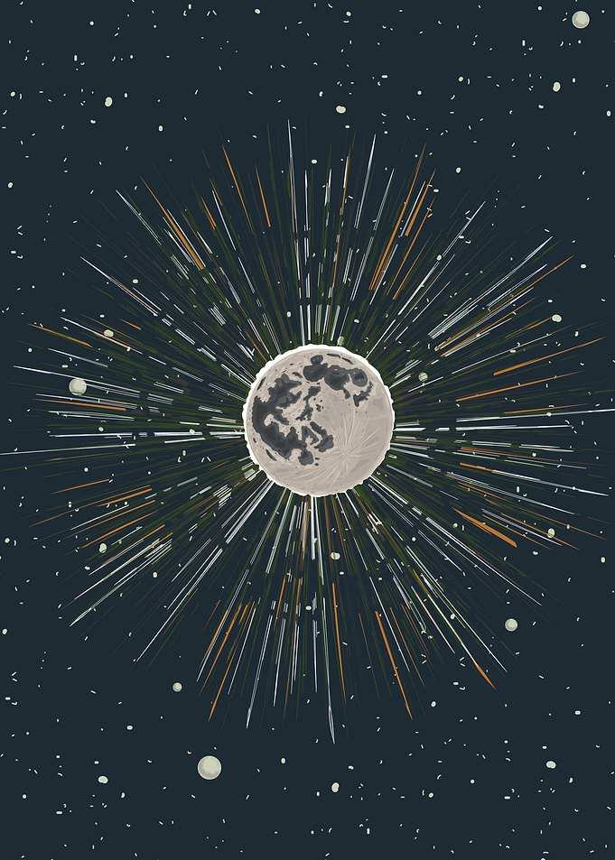 Stylized Moon with Radial Lines