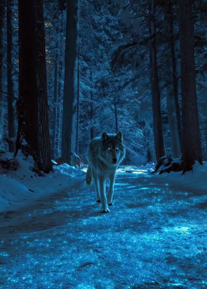 Wolf in a Snowy Forest