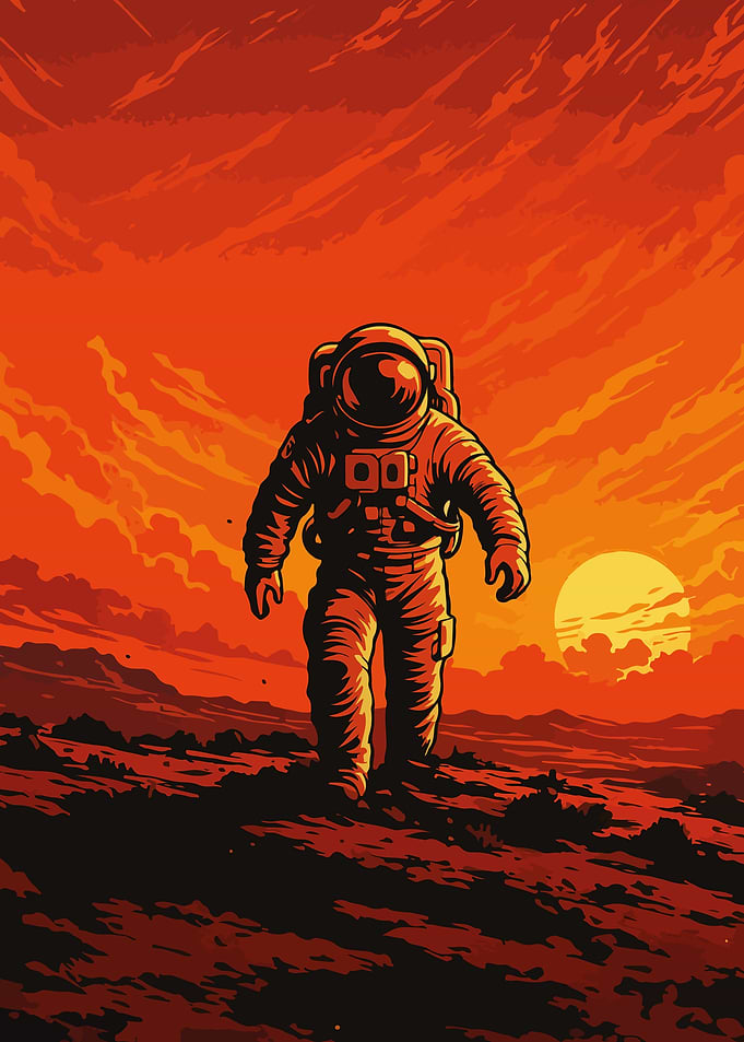 Astronaut on Mars, Red Landscape