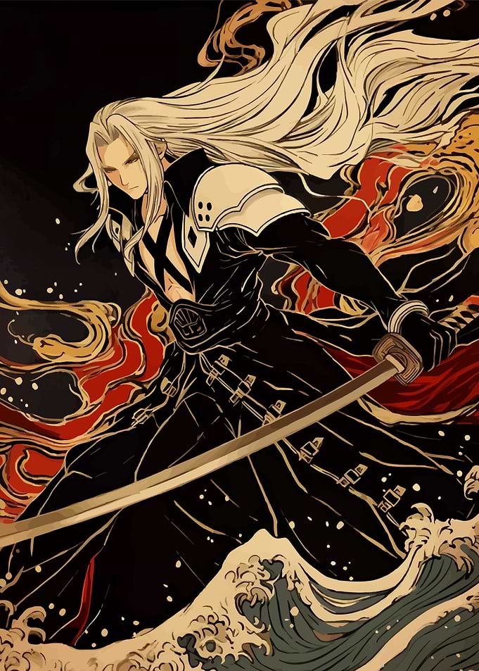 Sephiroth with Masamune in Ukiyo-e Style