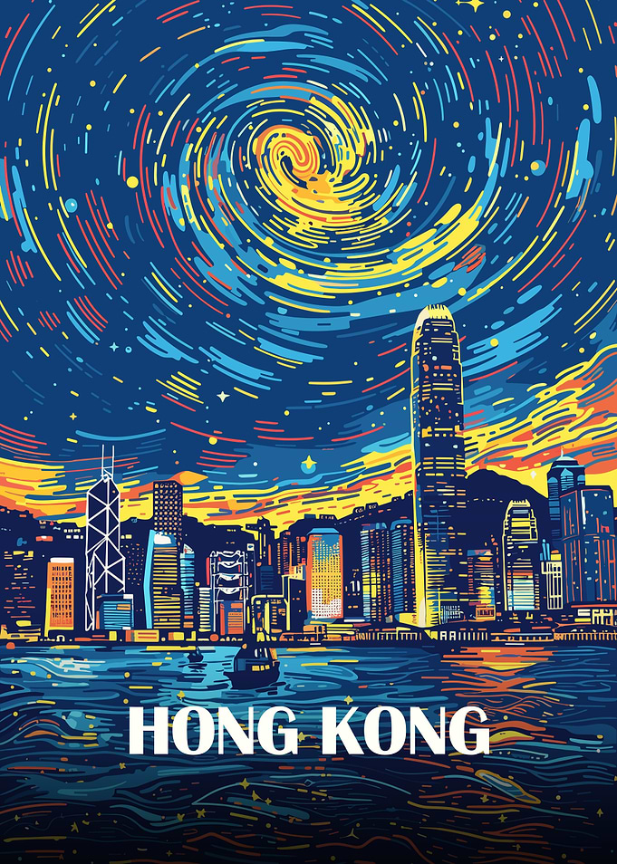 Hong Kong Cityscape Night Art