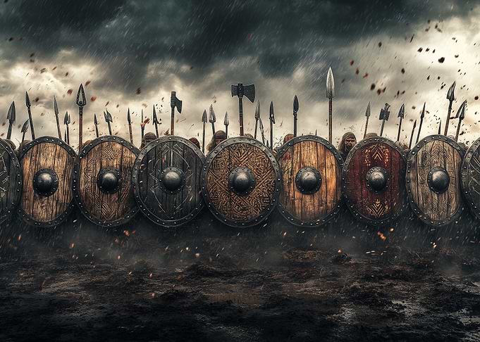 Viking Shield Wall in Storm