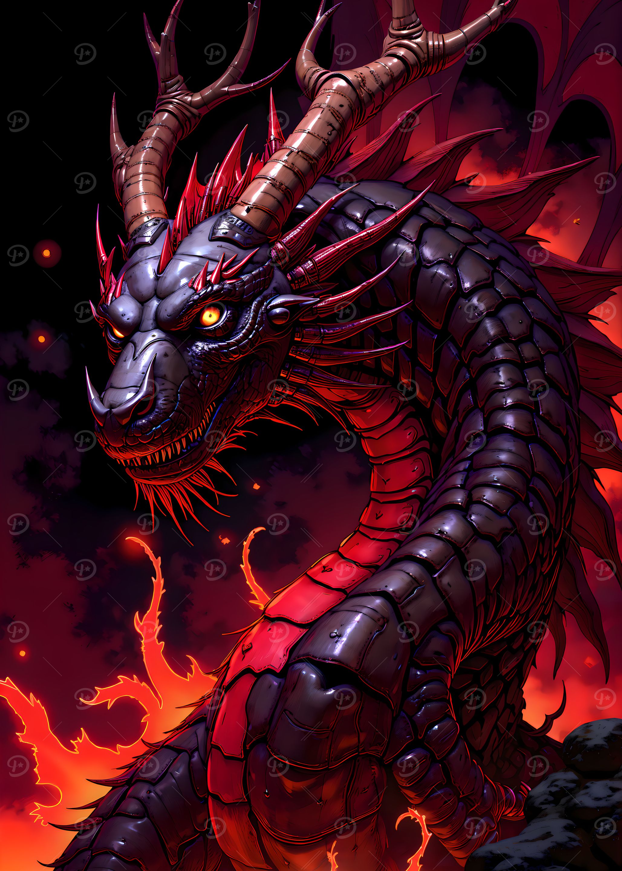Majestic Dragon in Fiery Landscape