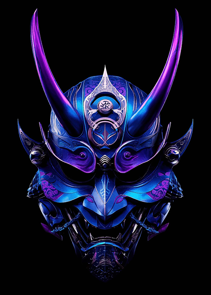 Cyberpunk Oni Mask Blue and Purple