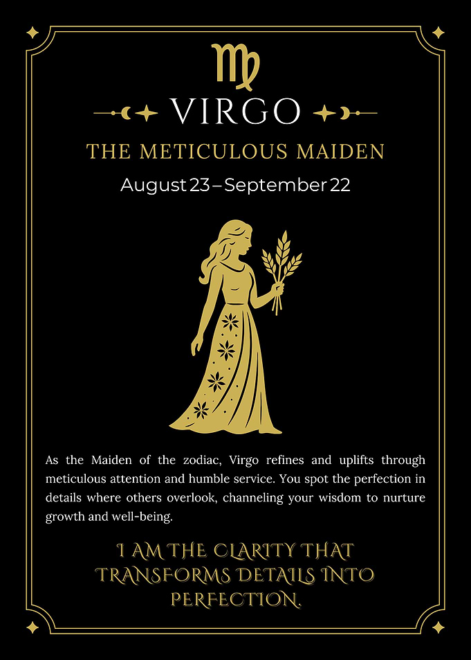 Elegant Virgo Zodiac Art with Golden Maiden Symbol