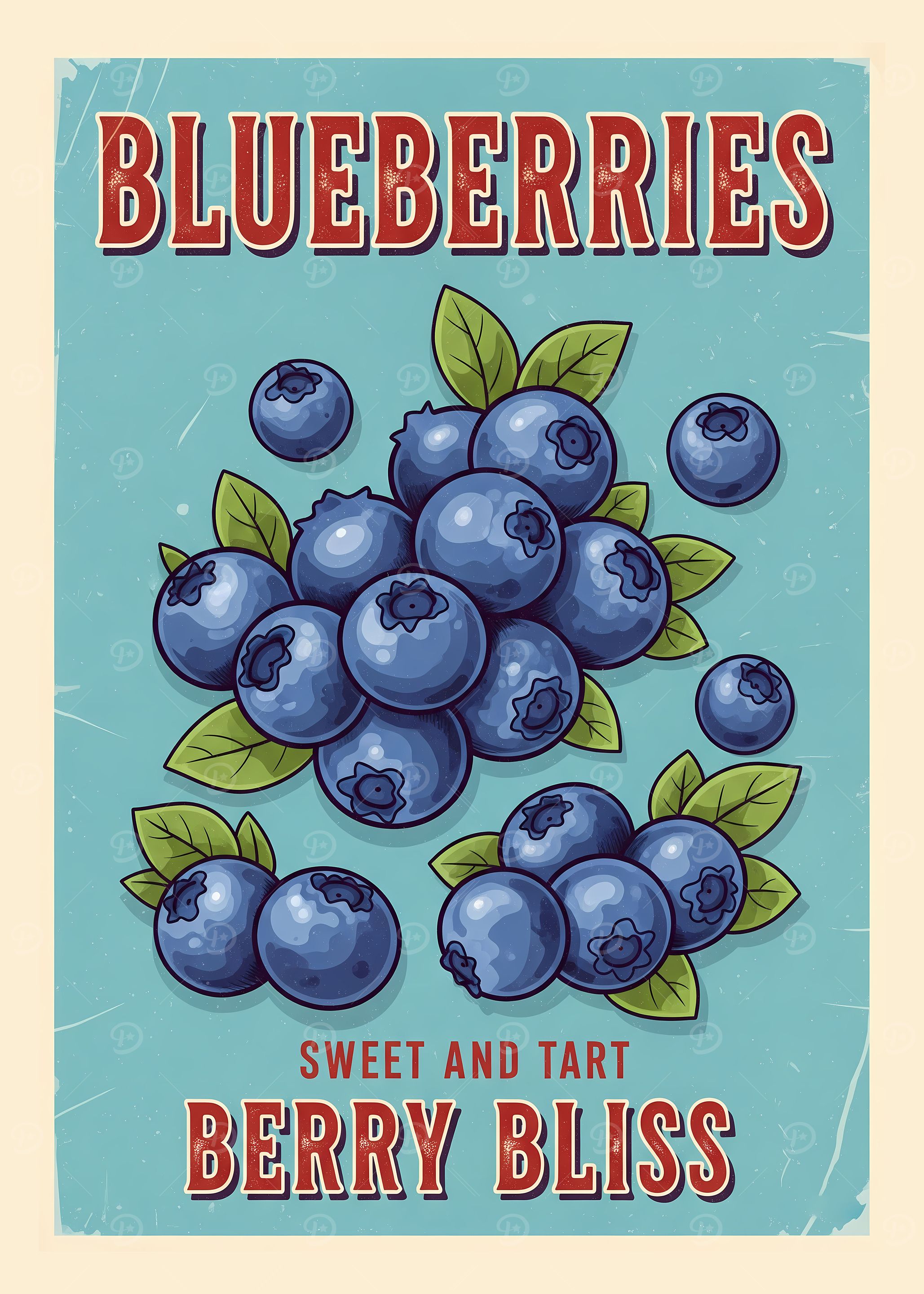 Blueberries Berry Bliss Vintage Poster