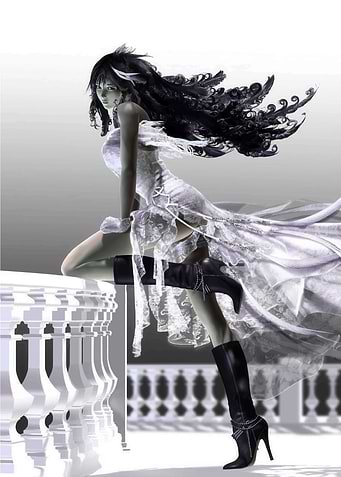 Woman in White Dress and Boots