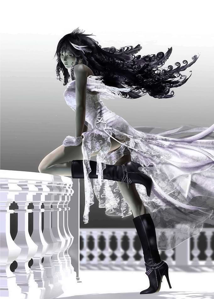 Woman in White Dress and Boots