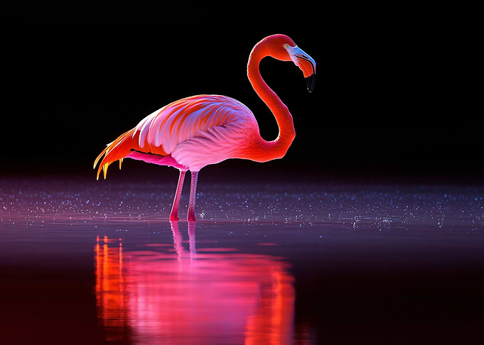 Flamingo in Water with Reflection