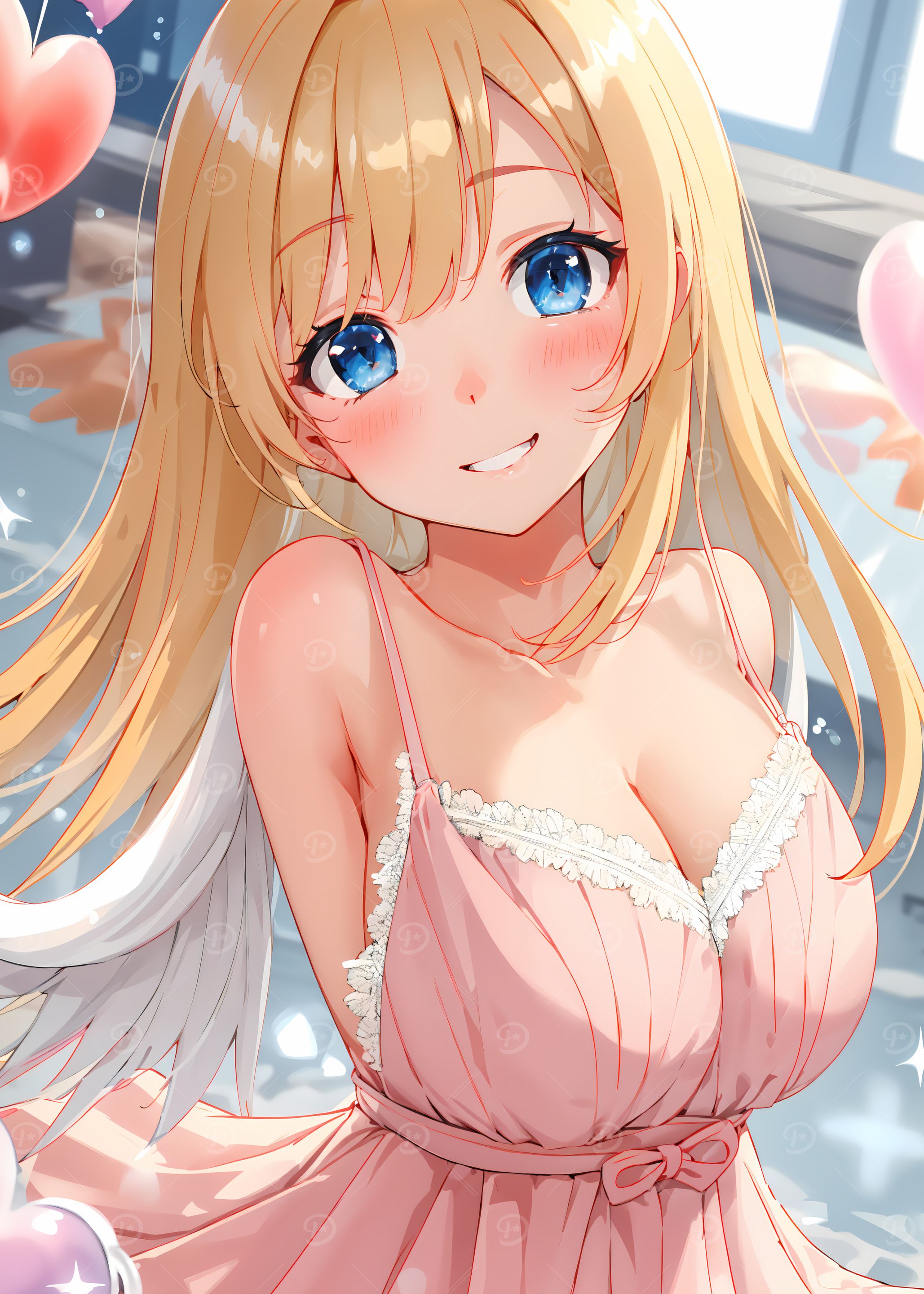 Anime Girl with Angel Wings and Balloons