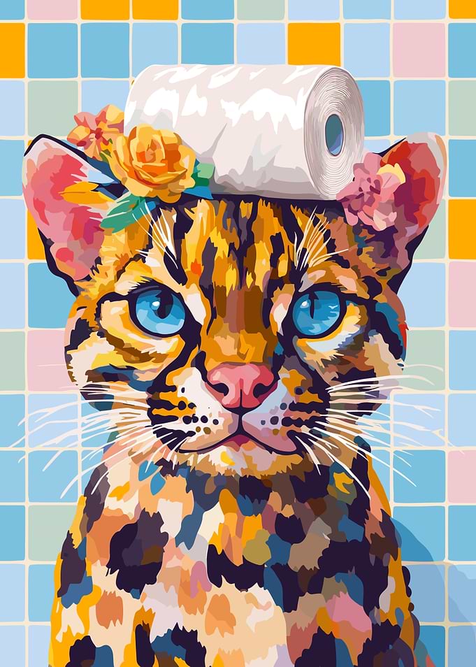 Cat with Toilet Paper Hat