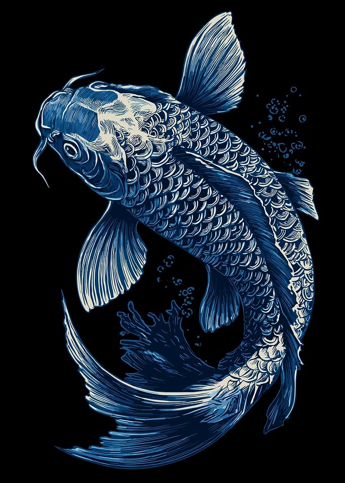 Blue Koi Fish Illustration on Black