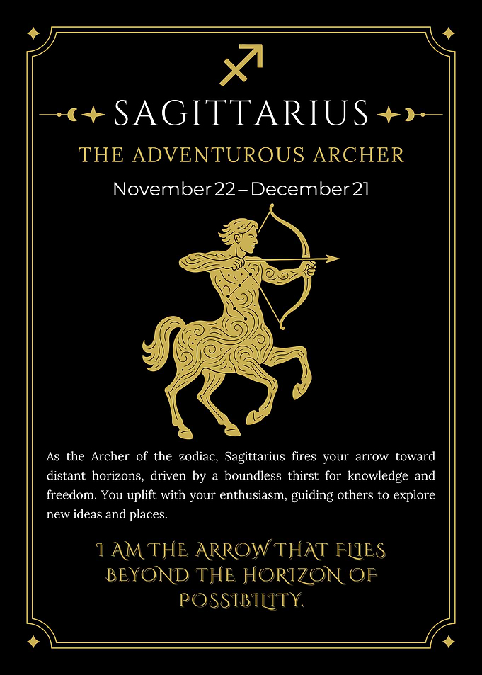 Sagittarius Zodiac Star Sign Adventurous Archer with Golden Centaur