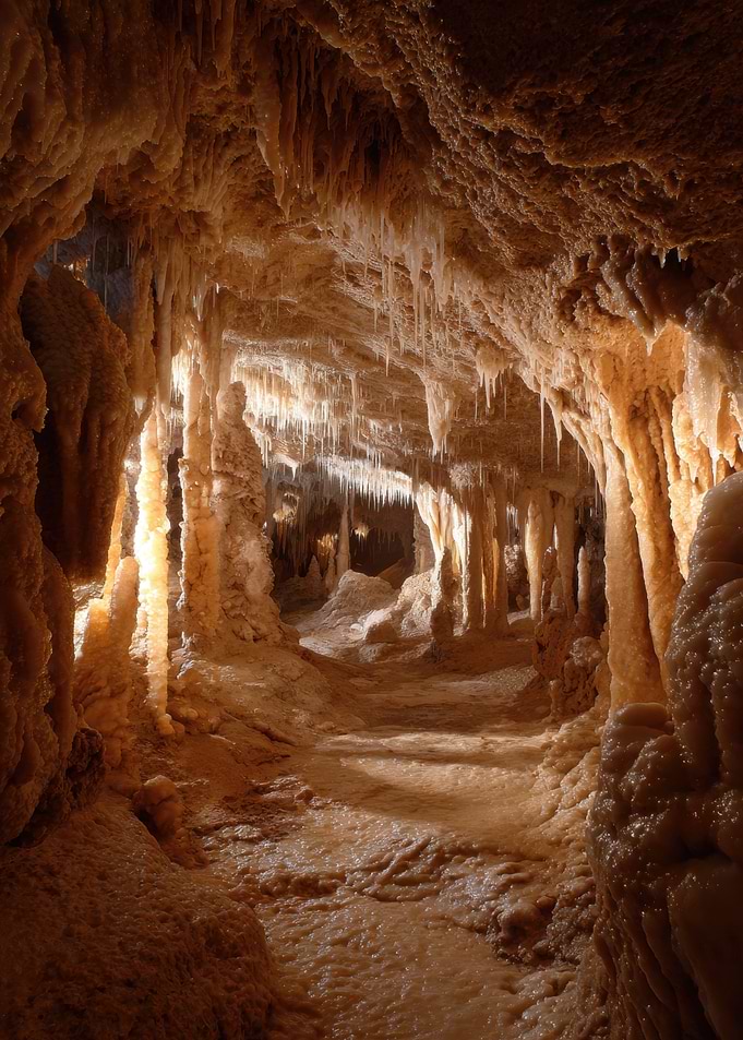 Cave Interior with Stalactites and Stalagmites