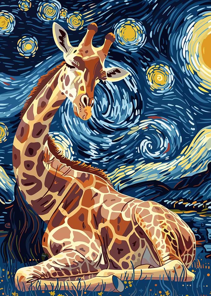 Giraffe in Starry Night Style