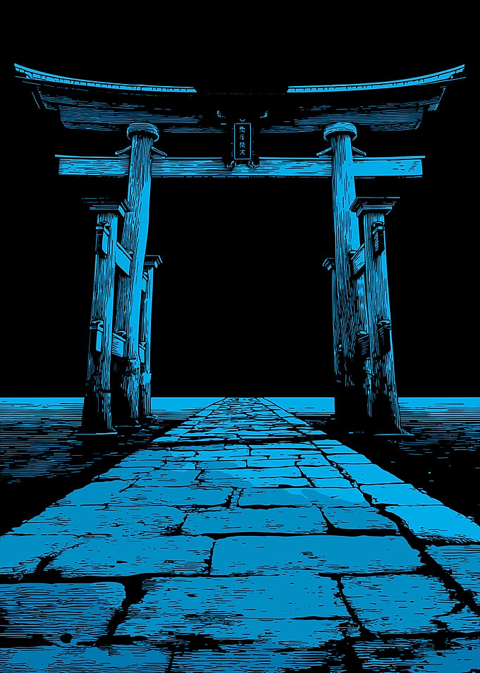 Blue Torii Gate and Stone Path