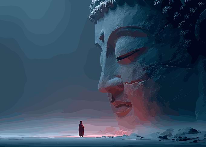 Giant Buddha Statue and Monk
