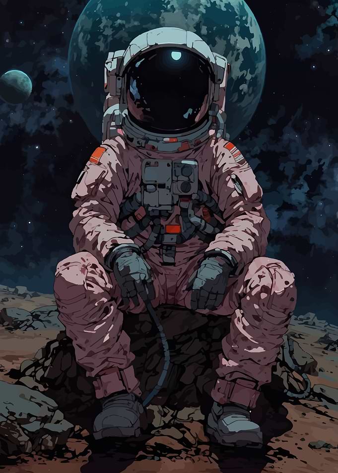 Contemplative Astronaut on Alien Planet