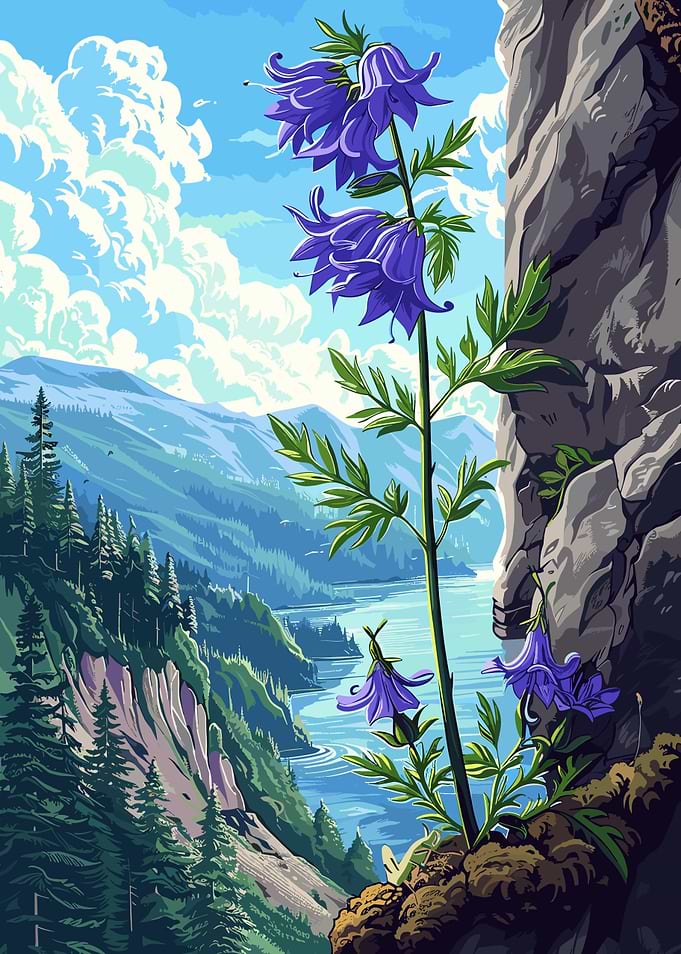Bluebell Flowers in Mountain Landscape