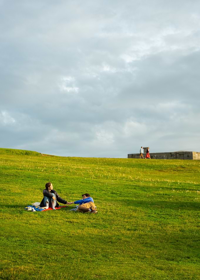 Couple Relaxing on Green Hillside