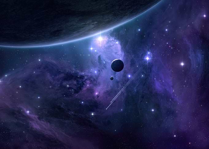 Cosmic Nebula with Planets and Stars