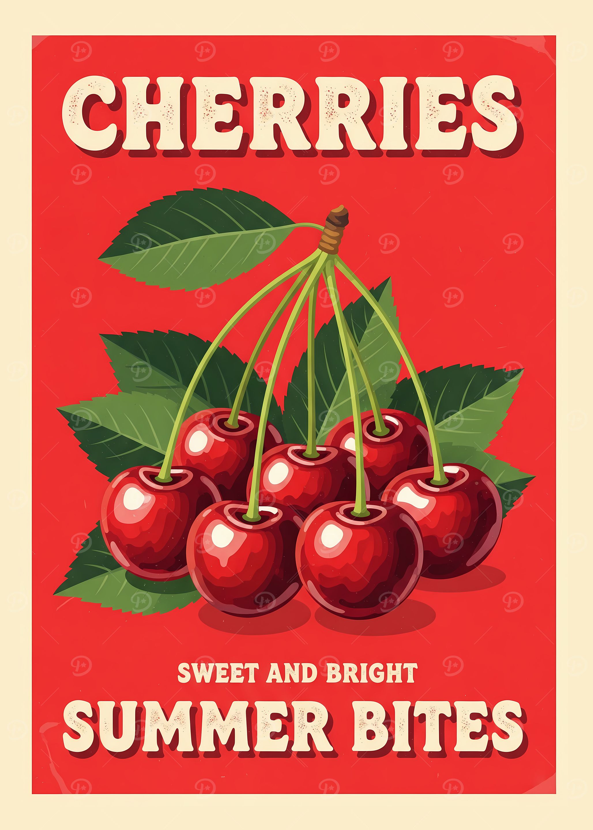 Cherries Summer Bites Retro Poster