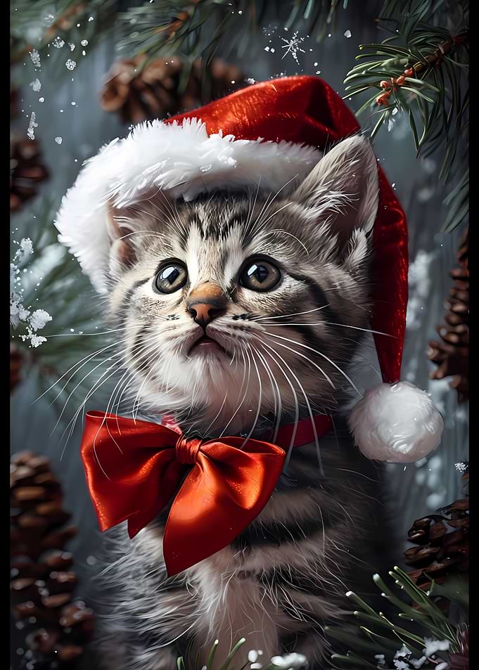 Christmas Kitten with Santa Hat
