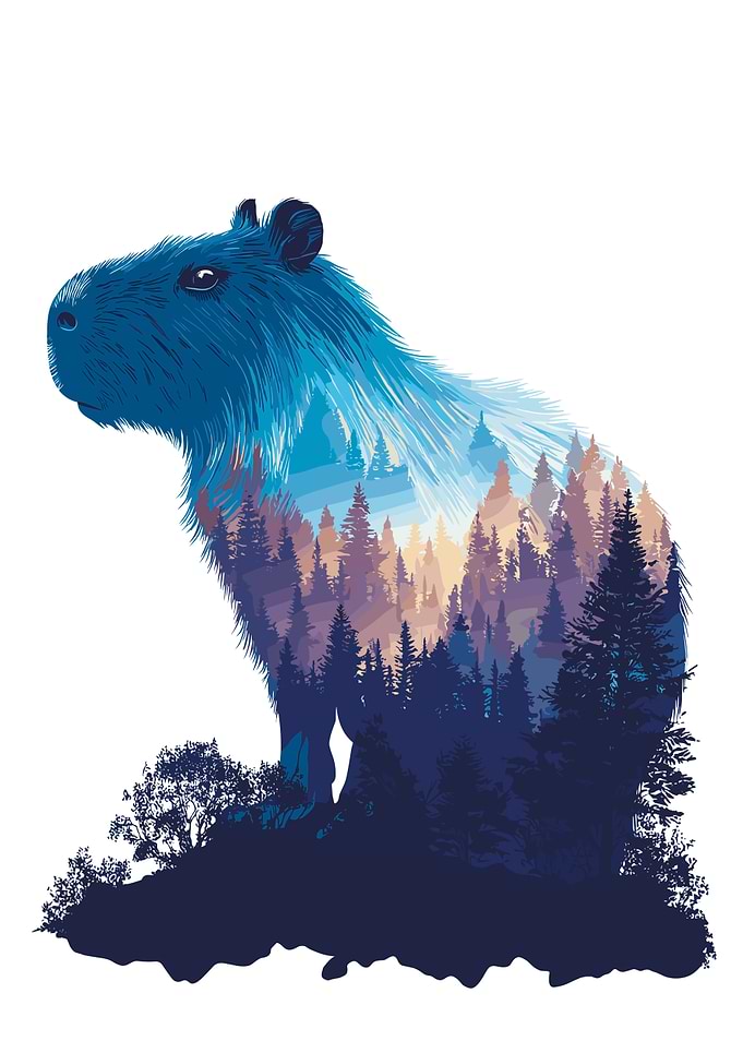 Capybara and Forest Silhouette Art