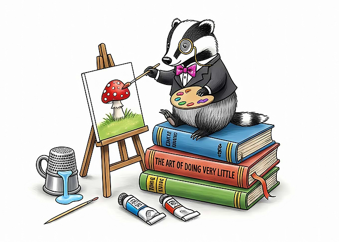 Badger Artist Painting Mushroom Still Life