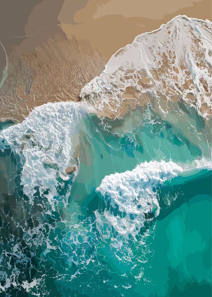 Aerial Beach Scene with Waves