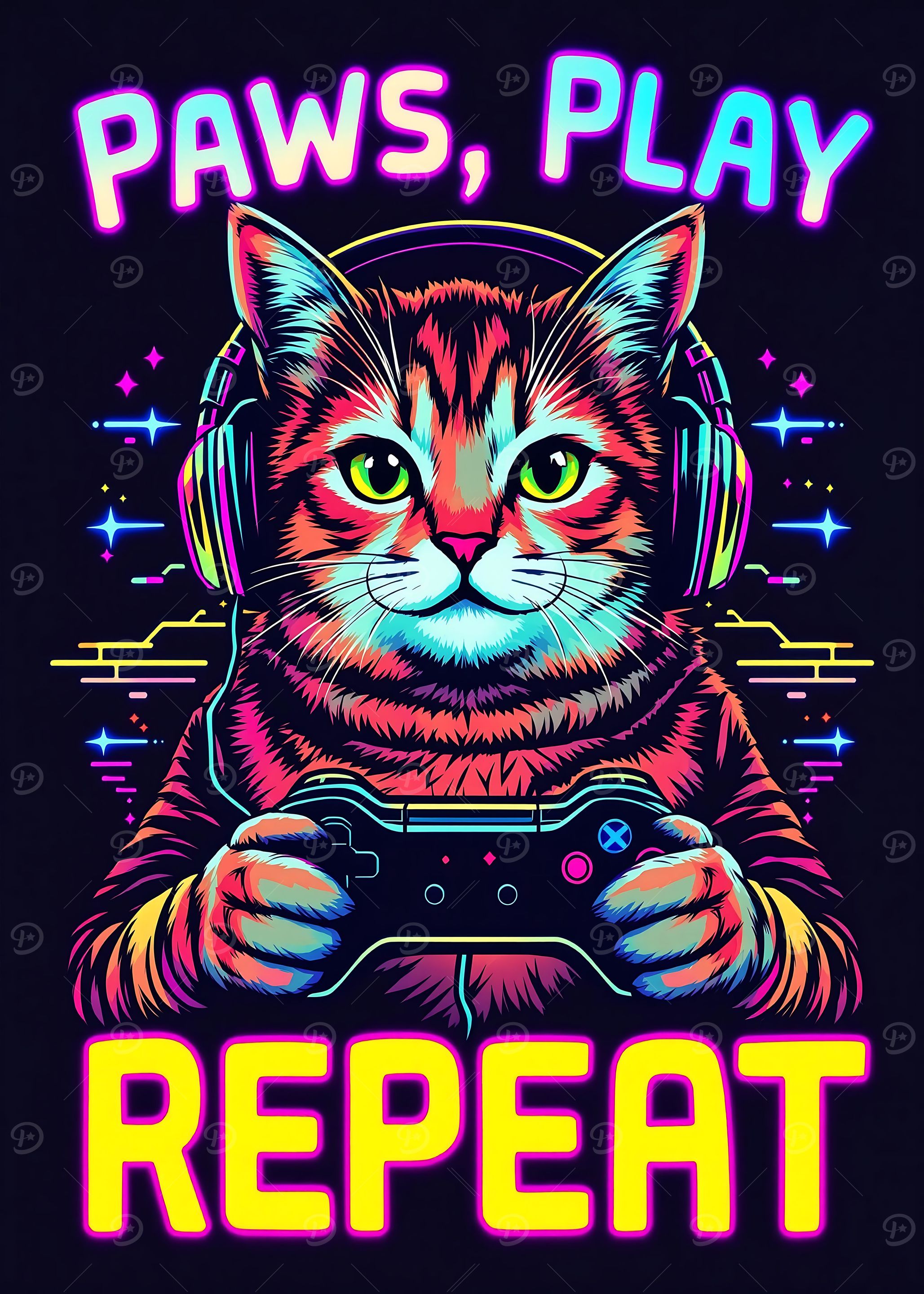 Gamer Cat Neon Art