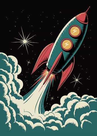 Retro Rocket Launching into Space