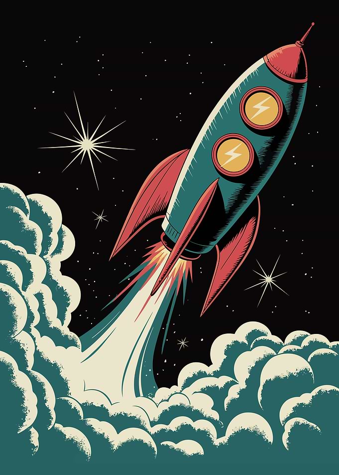 Retro Rocket Launching into Space