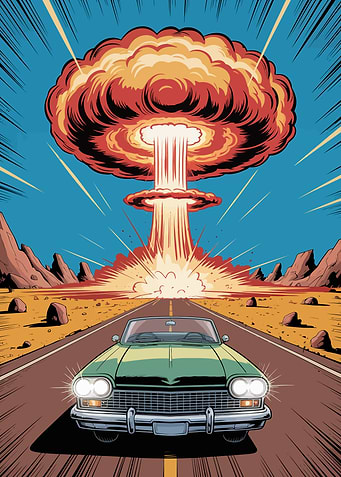 Vintage Car and Atomic Explosion