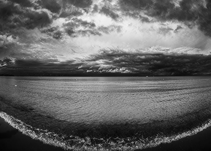 Black and White Seascape with Stormy Sky