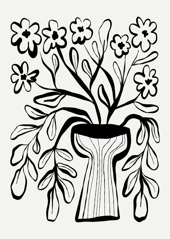 Black and White Floral Vase Illustration