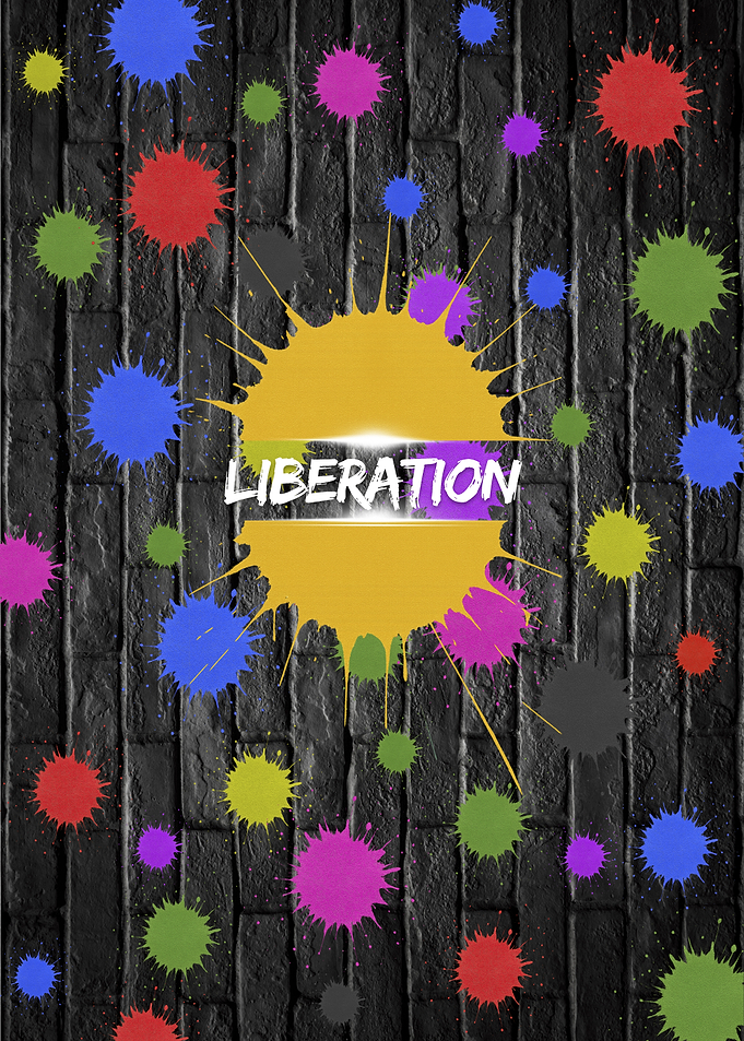 Liberation on Brick Wall with Paint Splatters