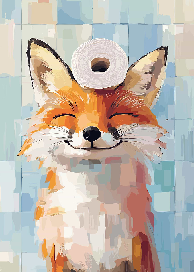 Smiling Fox with Toilet Paper Roll