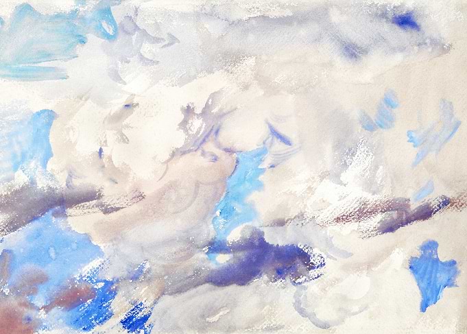 Abstract Watercolor Painting with Blue Accents