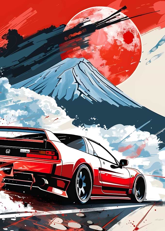 Red Honda NSX with Mount Fuji