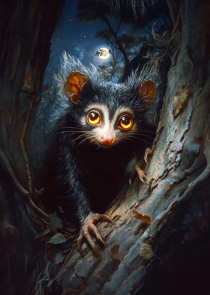 Aye-aye Lemur in the Night Forest