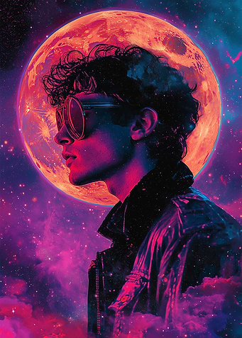 Man with Moon and Space Background