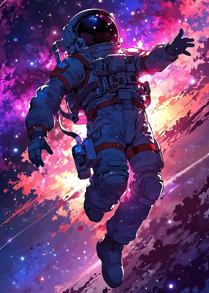 Astronaut in Space with Colorful Nebula