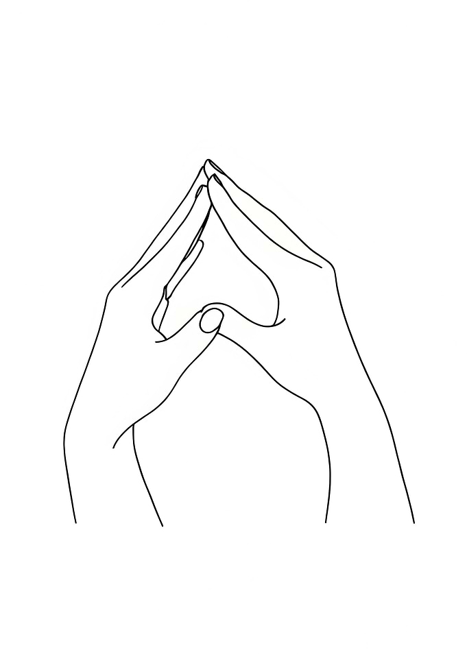 Hands Forming Triangle, Minimalist Line Art