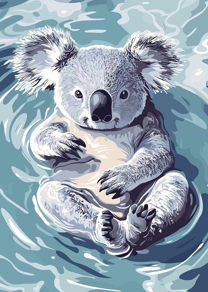 Koala Floating in Water Illustration