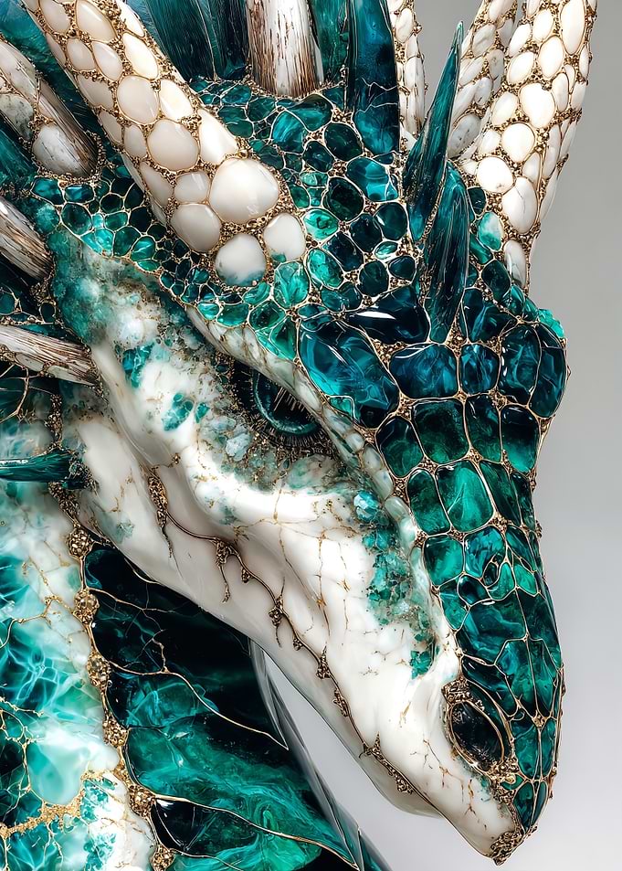 Dragon Head Close-Up: Emerald and Ivory