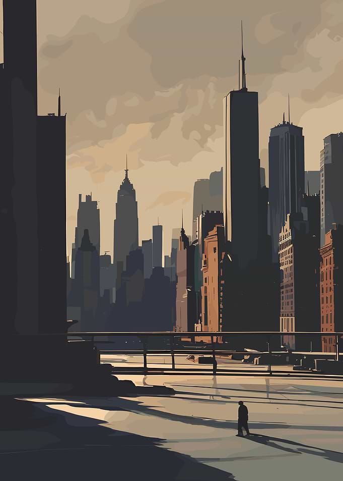 Cityscape with lone figure
