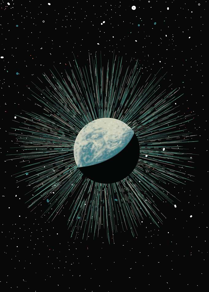 Stylized Planet with Radial Lines in Space